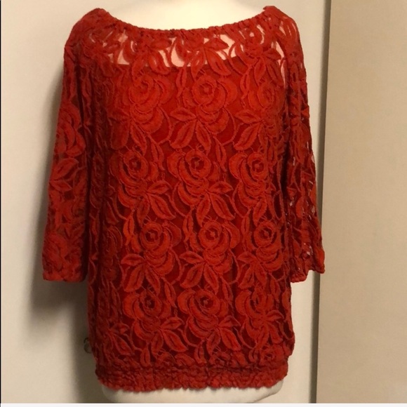 Fenn Wright Manson Tops - 1X Burnt Orange Lace Top w/ Attached Tank
